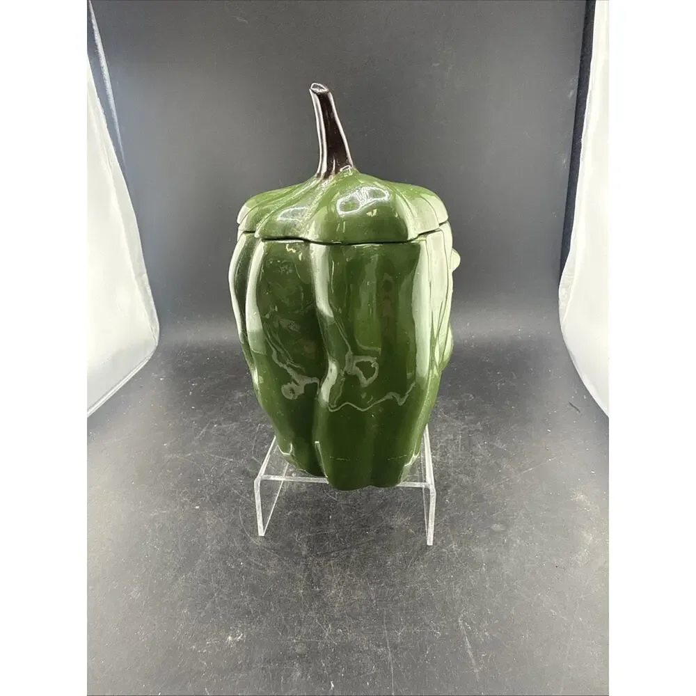 VTG Kitschy Ceramic Mr Green Pepper Face Storage Jar Canister Hobbyist 1988